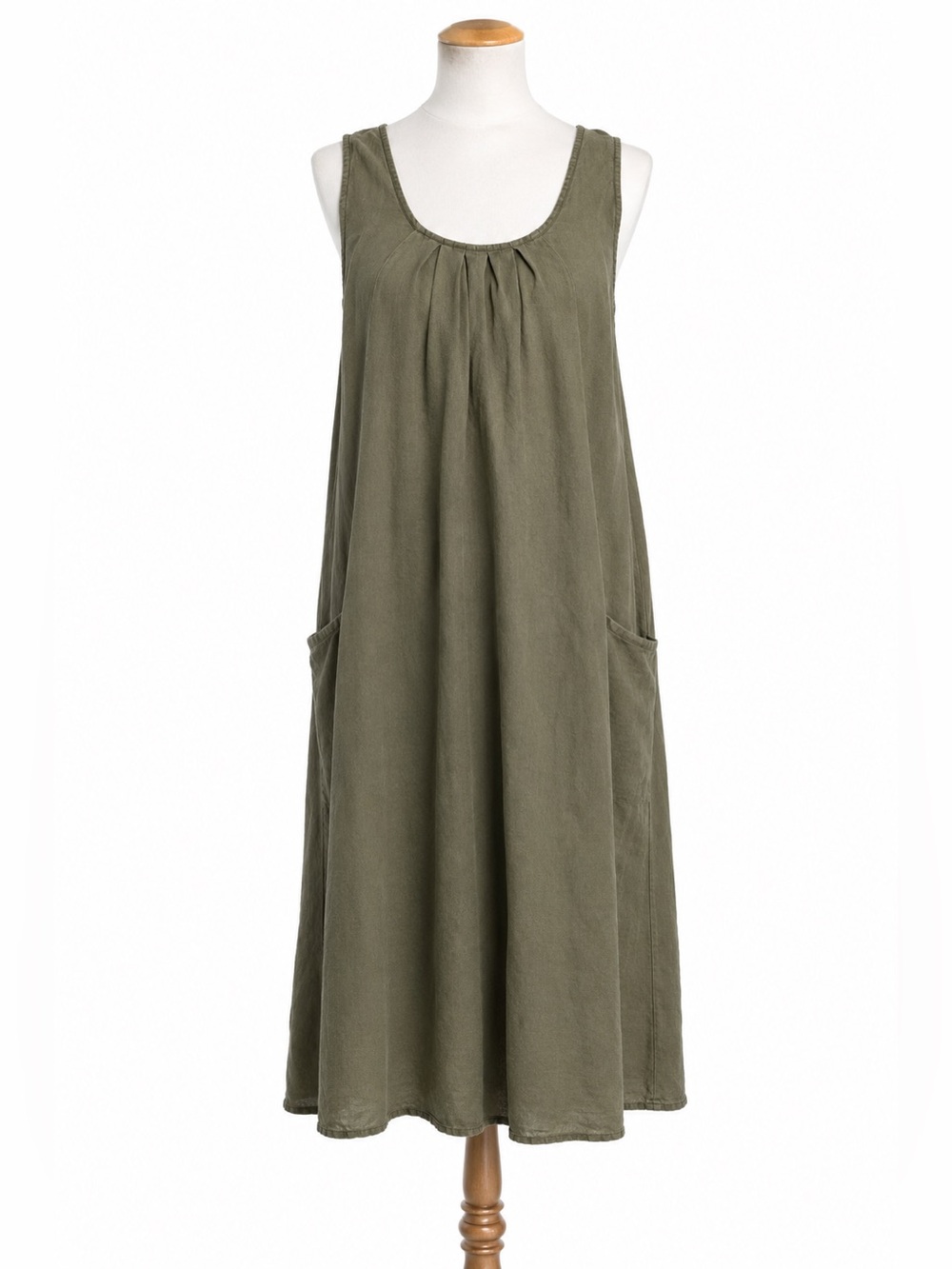 CUPIO Relaxed Olive Midi Dress with Side Pockets Small